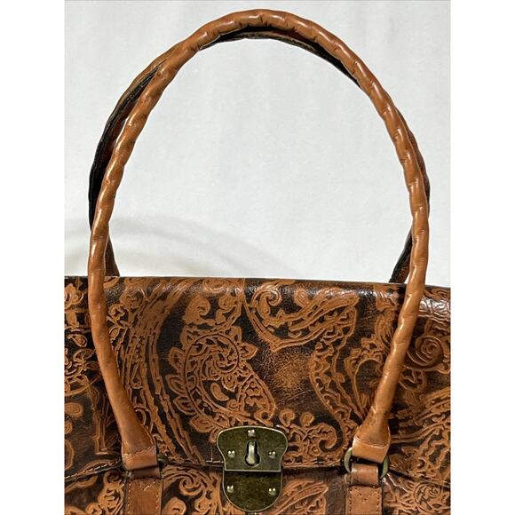 Patricia Nash Tooled Embossed Leather Vienna Satchel Handbag Brown Tote Bag - Picture 3 of 16